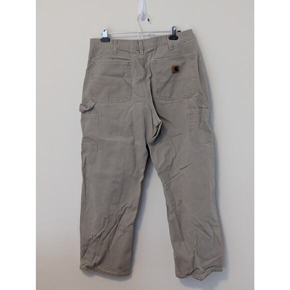 Carhartt Canvas Work Dungaree Fit Pants Khaki Tan Utility Pockets Sz 34x30 - Picture 3 of 6